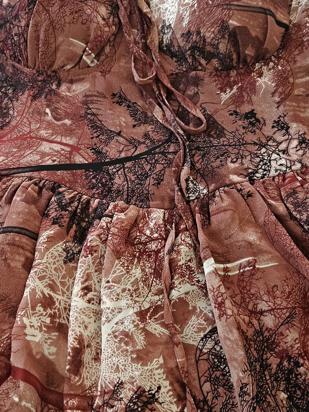 Cottagecore Forest Print Skort Romper Dress Long Sleeve Brown Size S/M NWT - Picture 11 of 14